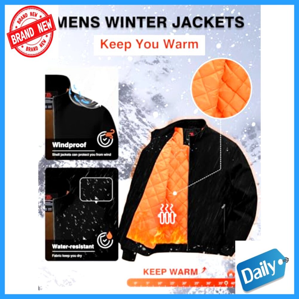 Men's Quilted Bomber Jacket Lightweight Windproof Water Resistant Casual Active - Picture 4 of 7